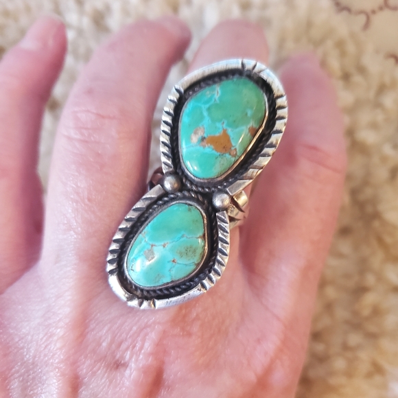 Large Vintage Navajo Turquoise Sterling Silver Ring
